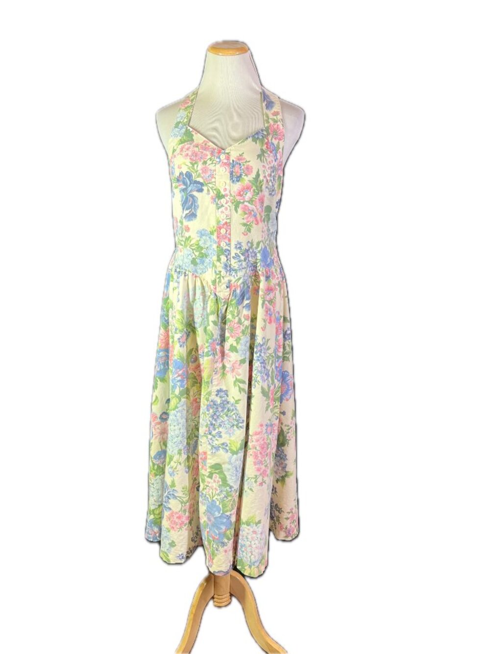 Vintage 1980s Walden Classics Size 12 Floral Dress Smocked Back Halter